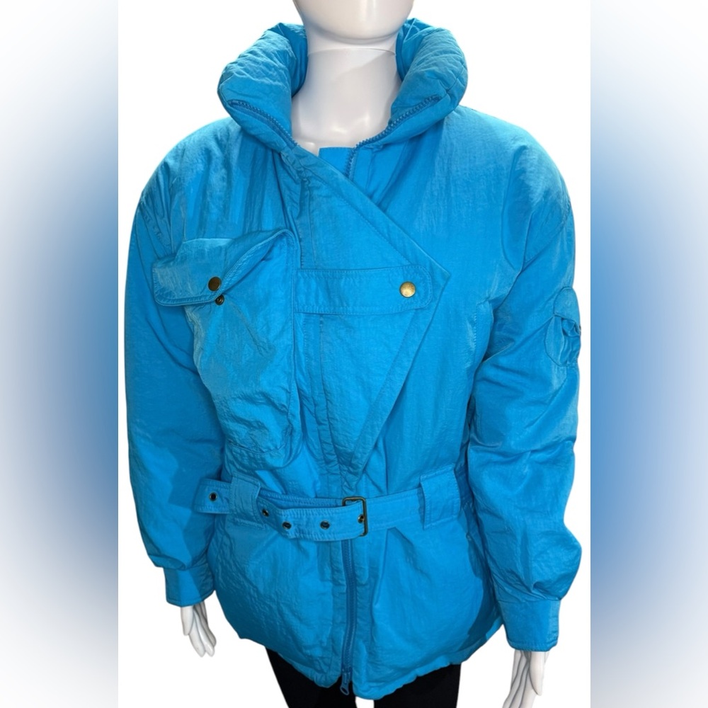 The Company Store VINTAGE Bright Blue Belted Puffer Coat Jacket Size S (8-10)Ski